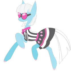 Size: 2336x2335 | Tagged: safe, artist:twitchy-tremor, derpibooru import, photo finish, earth pony, pony, clothes, dress, female, mare, photo, simple background, sunglasses, transparent background
