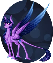 Size: 2027x2400 | Tagged: safe, artist:australian-senior, derpibooru import, twilight sparkle, twilight sparkle (alicorn), oc, oc:twilight invictus, alicorn, dracony, hybrid, pony, kirindos, alternate design, colored hooves, colored wings, leonine tail, realistic horse legs, simple background, solo, unshorn fetlocks