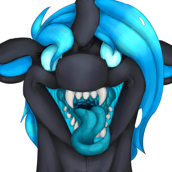 Size: 1000x1000 | Tagged: safe, artist:royalagate, derpibooru import, oc, oc:fleet wing, unofficial characters only, changeling, blue changeling, blue hair, blue tongue, changeling oc, female, fetish, maw, mawshot, mouth, open mouth, simple background, solo, tongue out, transparent background