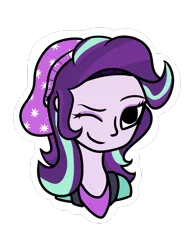 Size: 721x922 | Tagged: safe, artist:porcelainparasite, derpibooru import, starlight glimmer, equestria girls, beanie, bust, hat, one eye closed, portrait, simple background, solo, transparent background, wink