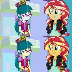 Size: 1920x1920 | Tagged: safe, derpibooru import, juniper montage, sunset shimmer, equestria girls, mirror magic, spoiler:eqg specials, color, comparison, discovery family logo, graphics, you had one job