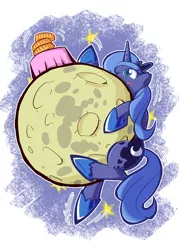 Size: 750x1050 | Tagged: safe, artist:rvceric, derpibooru import, princess luna, alicorn, pony, :p, climbing, crown, cute, dessert, female, food, full moon, jewelry, lunabetes, mare, mid-autumn festival, moon, mooncake, reaching, regalia, s1 luna, solo, tangible heavenly object, tongue out