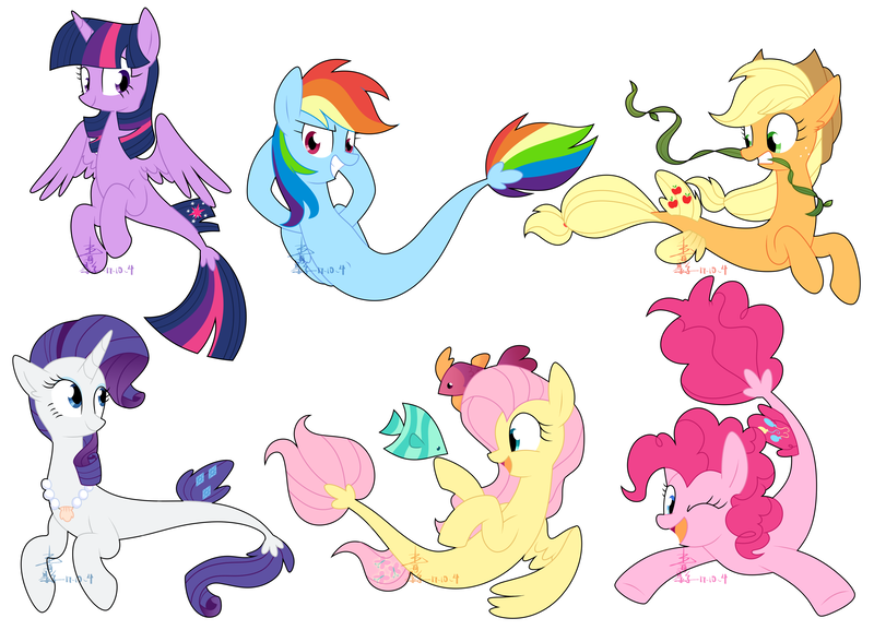 Size: 4300x3100 | Tagged: alicorn, applejack, artist:yaaaco, derpibooru import, fluttershy, mane six, my little pony: the movie, pinkie pie, rainbow dash, rarity, safe, seaponified, seapony applejack, seapony fluttershy, seapony (g4), seapony pinkie pie, seapony rainbow dash, seapony rarity, seapony twilight, simple background, smiling, species swap, twilight sparkle, twilight sparkle (alicorn)