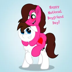 Size: 3000x3000 | Tagged: artist:aarondrawsarts, blushing, brainbloom, chest fluff, derpibooru import, horse riding a horse, national boyfriend day, oc, oc:brain teaser, oc:rose bloom, oc x oc, safe, shipping, smiling, tumblr, unofficial characters only
