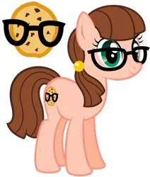 Size: 600x706 | Tagged: safe, artist:lost-our-dreams, derpibooru import, oc, oc:smart cookie, unofficial characters only, earth pony, pony, cutie mark background, female, glasses, mare, offspring, parent:cheese sandwich, parent:pinkie pie, parents:cheesepie, simple background, solo, transparent background