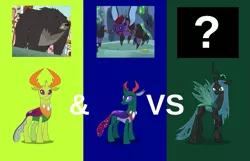Size: 933x600 | Tagged: bear, bear thorax, changedling, changeling, changeling king, changeling mega evolution, changeling queen, derpibooru import, king thorax, pharynx, prince pharynx, queen chrysalis, safe, thorax, to change a changeling, triple threat