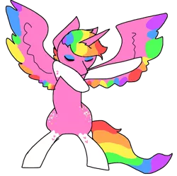 Size: 929x924 | Tagged: alicorn, alicorn oc, artist:nootaz, bipedal, dab, derpibooru import, donut steel, meme, oc, oc:prince bloodshed, rainbow hair, safe, simple background, solo, transparent background, unofficial characters only
