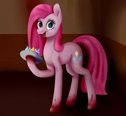 Size: 2189x2009 | Tagged: semi-grimdark, artist:deltahedgehog, derpibooru import, pinkie pie, earth pony, pony, fanfic:cupcakes, blood, cupcake, cute, female, food, high res, implied death, implied murder, mare, pinkamena diane pie, smiling, solo