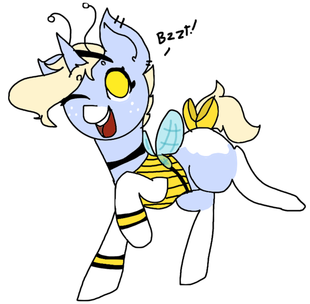 Size: 763x750 | Tagged: safe, artist:nootaz, derpibooru import, oc, oc:nootaz, unofficial characters only, unicorn, animal costume, bee costume, clothes, costume, cute, one eye closed, simple background, solo, transparent background, wink