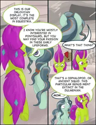 Size: 940x1216 | Tagged: safe, artist:overlord pony, derpibooru import, petunia paleo, oc, oc:nuclear blossom, earth pony, pony, unicorn, comic:metamorphic, comic, female, mare, nonbinary