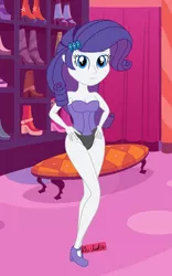 Size: 2500x4000 | Tagged: suggestive, artist:thevincenator, derpibooru import, rarity, equestria girls, beautiful, black underwear, blue eyes, breasts, cleavage, clothes, corset, eyeshadow, female, hairpin, high heels, legs, lingerarity, lingerie, looking at you, makeup, panties, purple hair, purple underwear, raripanty, sexy, shoes, show accurate, solo, solo female, underwear, woman