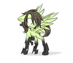 Size: 1600x1371 | Tagged: safe, artist:snowbunny0820, derpibooru import, oc, oc:trey, unofficial characters only, changeling, pegasus, pony, changelingified, crying, eye clipping through hair, hair over one eye, simple background, solo, species swap, transformation, white background