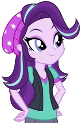 Size: 551x837 | Tagged: safe, artist:thebar, derpibooru import, starlight glimmer, equestria girls, mirror magic, spoiler:eqg specials, beanie, clothes, cute, female, hand on hip, hat, simple background, solo, transparent background, vector, vest