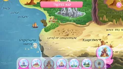 Size: 1280x720 | Tagged: arimaspi territory, caves of counundrum, derpibooru import, farthest reaches, gameloft, klugetown, map, map of equestria, my little pony: the movie, nightmare cliffs, safe