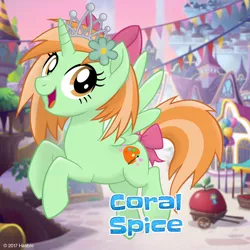 Size: 1080x1080 | Tagged: alicorn, alicorn oc, bow, crown, derpibooru import, flower, flower in hair, hair bow, jewelry, mlp movie pony maker, my little pony: the movie, oc, oc:coral spice, regalia, safe, solo, tail bow, tiara, unofficial characters only