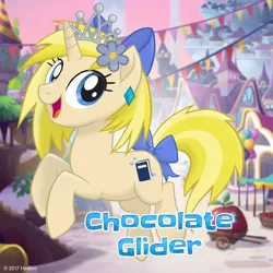 Size: 1080x1080 | Tagged: safe, derpibooru import, oc, oc:chocolate glider, unofficial characters only, unicorn, my little pony: the movie, bow, crown, ear piercing, earring, flower, flower in hair, hair bow, jewelry, mlp movie pony maker, piercing, regalia, solo, tail bow, tiara