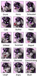 Size: 2349x4739 | Tagged: suggestive, artist:pridark, derpibooru import, oc, oc:magna-save, unofficial characters only, unicorn, absurd resolution, angry, bemused, blushing, bust, concentrating, cute, disgusted, drunk, exhausted, expression, expressions, flattered, happy, heart eyes, horny, inflation, laughing, portrait, stuffed, surprised, wingding eyes
