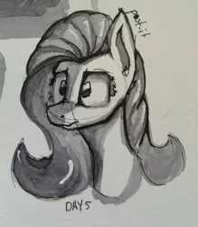 Size: 1200x1367 | Tagged: artist:post-it, bust, derpibooru import, fluttershy, grayscale, ink, inktober, ink wash painting, monochrome, portrait, safe, solo, traditional art