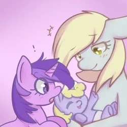 Size: 1000x1000 | Tagged: safe, artist:lost-derpy-hooves, derpibooru import, amethyst star, derpy hooves, dinky hooves, pegasus, pony, unicorn, baby, baby pony, diaper, dinkabetes, equestria's best daughter, equestria's best mother, equestria's other best daughter, family, female, filly, foal, mother and daughter, sisterly sparkler, younger