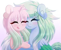 Size: 2906x2372 | Tagged: safe, artist:fluffymaiden, derpibooru import, oc, oc:amaranthine sky, oc:reverie, unofficial characters only, pegasus, pony, unicorn, eyes closed, female, lesbian, mare, oc x oc, shipping