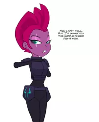 Size: 773x950 | Tagged: safe, artist:carnifex, derpibooru import, tempest shadow, equestria girls, my little pony: the movie, amputee, armless, armor, equestria girls-ified, eye scar, eyeshadow, female, implied vulgar, makeup, mohawk, scar, simple background, solo