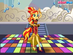 Size: 800x600 | Tagged: safe, artist:user15432, derpibooru import, sunset shimmer, dance magic, equestria girls, spoiler:eqg specials, clothes, dance floor, dress, dressup, high heels, ponied up, pony ears, shoes, solo, starsue, wondercolts