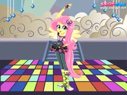 Size: 800x600 | Tagged: safe, artist:user15432, derpibooru import, fluttershy, human, dance magic, equestria girls, spoiler:eqg specials, clothes, dance floor, dressup, humanized, pegasus wings, ponied up, pony ears, shoes, slippers, solo, starsue, winged humanization, wings, wondercolts