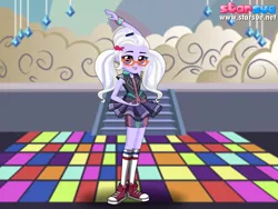 Size: 800x600 | Tagged: safe, artist:user15432, derpibooru import, sugarcoat, dance magic, equestria girls, friendship games, spoiler:eqg specials, clothes, converse, crystal prep shadowbolts, dance floor, dress, dressup, glasses, shoes, sneakers, socks, solo, starsue