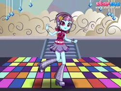 Size: 800x600 | Tagged: safe, artist:user15432, derpibooru import, sunny flare, dance magic, equestria girls, friendship games, spoiler:eqg specials, clothes, crystal prep shadowbolts, dance floor, dress, dressup, ear piercing, earring, jewelry, piercing, shoes, solo, starsue, wristband