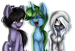 Size: 1600x1089 | Tagged: safe, artist:snowbunny0820, derpibooru import, oc, oc:ice, oc:john, oc:mark, unofficial characters only, earth pony, pegasus, pony, unicorn, clothes, hoodie, male, simple background, stallion, transparent background