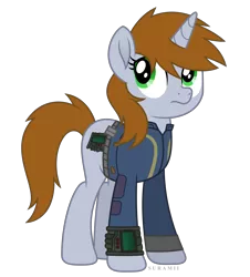 Size: 5016x5555 | Tagged: safe, artist:suramii, derpibooru import, oc, oc:littlepip, unofficial characters only, pony, unicorn, fallout equestria, fanfic, absurd resolution, clothes, cutie mark, fanfic art, female, hooves, horn, mare, movie accurate, pipbuck, simple background, solo, style emulation, transparent background, updated, vault suit, vector