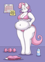 Size: 880x1200 | Tagged: adorafatty, animated, anthro, artist:lordstormcaller, bbw, belly, belly button, belly grab, big belly, bikini, blank flank, bra, breasts, busty sweetie belle, calendar, chubby, clothes, derpibooru import, diet, fat, female, gif, implied button mash, love handles, need to go on a diet, need to lose weight, obese, older, overweight, pool party, shorts, solo, sports shorts, squeeze, squishy, suggestive, sweetie belle, sweetie belly, swimming pool, swimsuit, too fat, underwear, unguligrade anthro, weight gain, weight loss, weights, workout