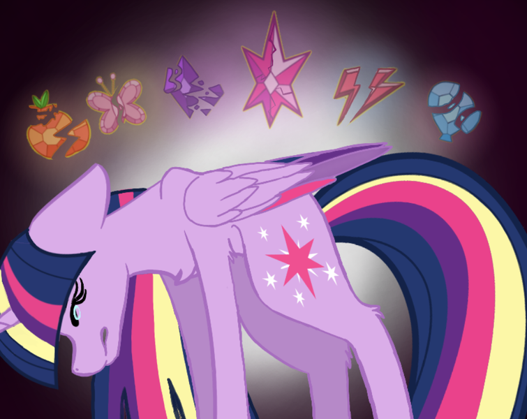 Size: 1003x797 | Tagged: safe, artist:dsfranch, artist:immortaltanuki, derpibooru import, twilight sparkle, twilight sparkle (alicorn), alicorn, pony, colored wings, crying, dark background, element of generosity, element of honesty, element of kindness, element of laughter, element of loyalty, element of magic, elements of harmony, female, immortality, immortality blues, mare, multicolored wings, rainbow power, solo, twilight will outlive her friends