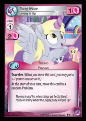 Size: 409x570 | Tagged: safe, derpibooru import, derpy hooves, fluttershy, rainbow dash, rarity, pony, my little pony: the movie, card, card game, ccg, female, mare, party mare, that one nameless background pony we all know and love