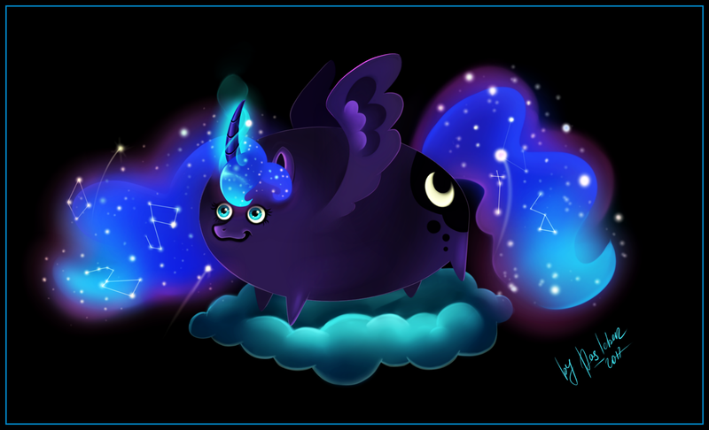 Size: 1600x972 | Tagged: safe, artist:das_leben, derpibooru import, princess luna, alicorn, pony, chibi, female, mare, smiling, solo