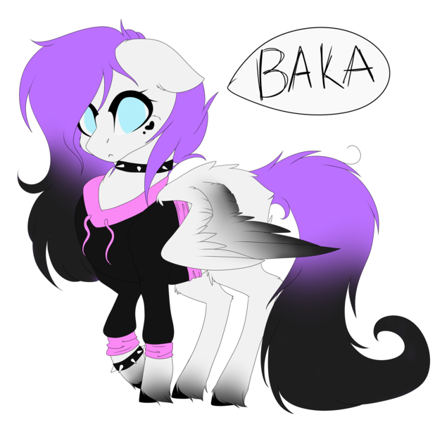 Size: 4538x4334 | Tagged: safe, artist:crazllana, derpibooru import, oc, oc:lunar, unofficial characters only, pegasus, pony, absurd resolution, baka, bracelet, clothes, female, hoodie, jewelry, mare, simple background, solo, spiked wristband, transparent background, wristband