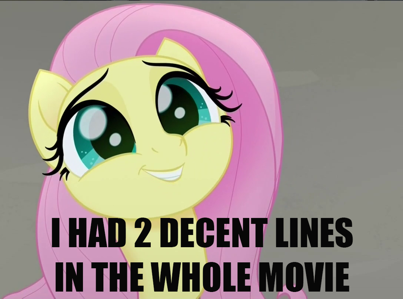 Size: 1088x808 | Tagged: safe, derpibooru import, edit, edited screencap, screencap, fluttershy, pegasus, pony, my little pony: the movie, caption, cropped, cute, drama, female, looking up, mare, movie drama, shyabetes, smiling, solo, text