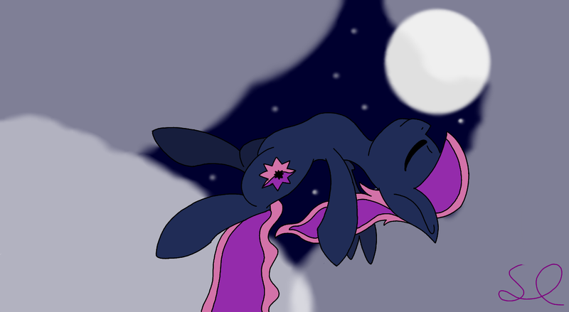 Size: 1280x702 | Tagged: safe, artist:sketchlines, derpibooru import, oc, unofficial characters only, pegasus, pony, cloud, female, mare, moon, night, night sky, sky, solo, stars