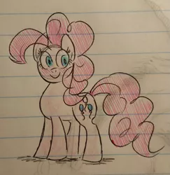 Size: 1167x1200 | Tagged: safe, artist:zigragirl, derpibooru import, pinkie pie, earth pony, pony, colored pencil drawing, female, lined paper, mare, solo, traditional art