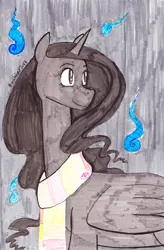 Size: 1627x2479 | Tagged: alicorn, alicorn oc, artist:ryuredwings, derpibooru import, inktober, oc, oc:harvest moon, safe, solo, traditional art, unofficial characters only