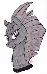 Size: 509x800 | Tagged: artist:ryuredwings, bust, derpibooru import, inktober, looking at you, my little pony: the movie, portrait, safe, tempest shadow, traditional art