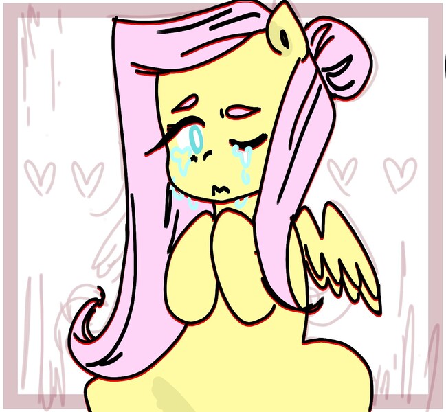 Size: 1280x1183 | Tagged: safe, artist:milky-rabbit, derpibooru import, fluttershy, pegasus, pony, alternate hairstyle, crying, hair bun, sad, solo