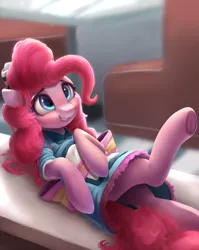 Size: 774x972 | Tagged: safe, artist:vanillaghosties, derpibooru import, pinkie pie, ponified, earth pony, pony, coinky-dink world, eqg summertime shorts, clothes, cute, diapinkes, equestria girls ponified, female, mare, server pinkie pie, smiling, solo, waitress