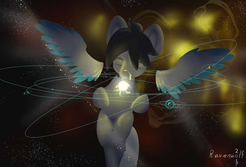 Size: 1024x696 | Tagged: safe, artist:humble-ravenwolf, derpibooru import, oc, oc:ravenhoof, unofficial characters only, pegasus, pony, meditating, planet, solar system, space, stars, sun