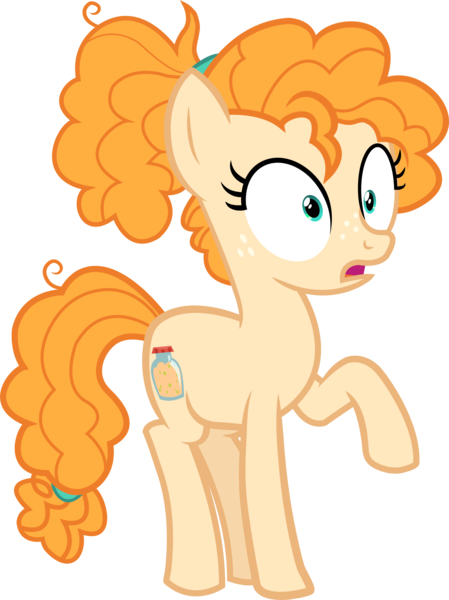 Size: 3270x4365 | Tagged: safe, artist:causenpc, derpibooru import, pear butter, earth pony, pony, alternate hairstyle, female, frizzy hair, high res, raised hoof, simple background, solo, teenager, transparent background, vector