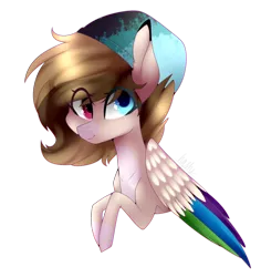 Size: 1024x1087 | Tagged: safe, artist:hyshyy, derpibooru import, oc, unofficial characters only, pegasus, pony, bust, colored wings, female, heterochromia, mare, multicolored wings, portrait, simple background, solo, transparent background