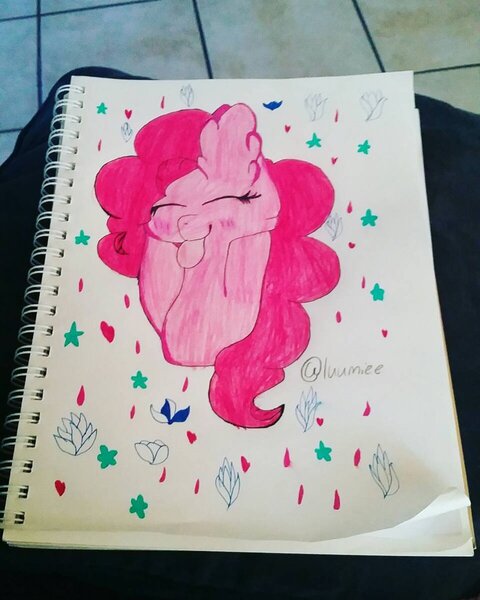 Size: 900x1125 | Tagged: safe, artist:luumiee, derpibooru import, pinkie pie, pony, irl, photo, solo, tongue out, traditional art