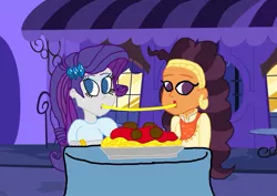 Size: 1061x753 | Tagged: safe, artist:ktd1993, derpibooru import, rarity, saffron masala, equestria girls, dinner, equestria girls-ified, female, food, lady and the tramp, lesbian, night, pasta, raffron, shipping, spaghetti