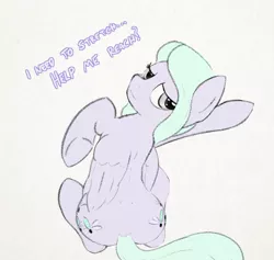 Size: 2160x2049 | Tagged: suggestive, artist:mfmk, deleted from derpibooru, derpibooru import, flitter, pegasus, pony, abstract background, dialogue, female, glutes, looking at you, looking back, looking back at you, mare, sitting, sketch, solo, solo female, talking to viewer, underhoof