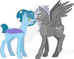 Size: 1024x827 | Tagged: safe, artist:fragrance-mlpng, derpibooru import, oc, oc:laya, oc:swift lightning, unofficial characters only, hybrid, pegasus, pony, female, mare, simple background, transparent background, watermark